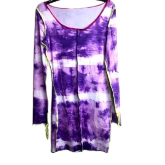 Color-block tie dye bodycon dress purple & white Stretch MED - Picture 3 of 15